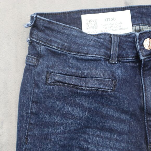 H M Jeans Womens 27 Blue Flared Mid Rise Button Zip Pocket Dark Wash Denim Pants - Picture 11 of 16